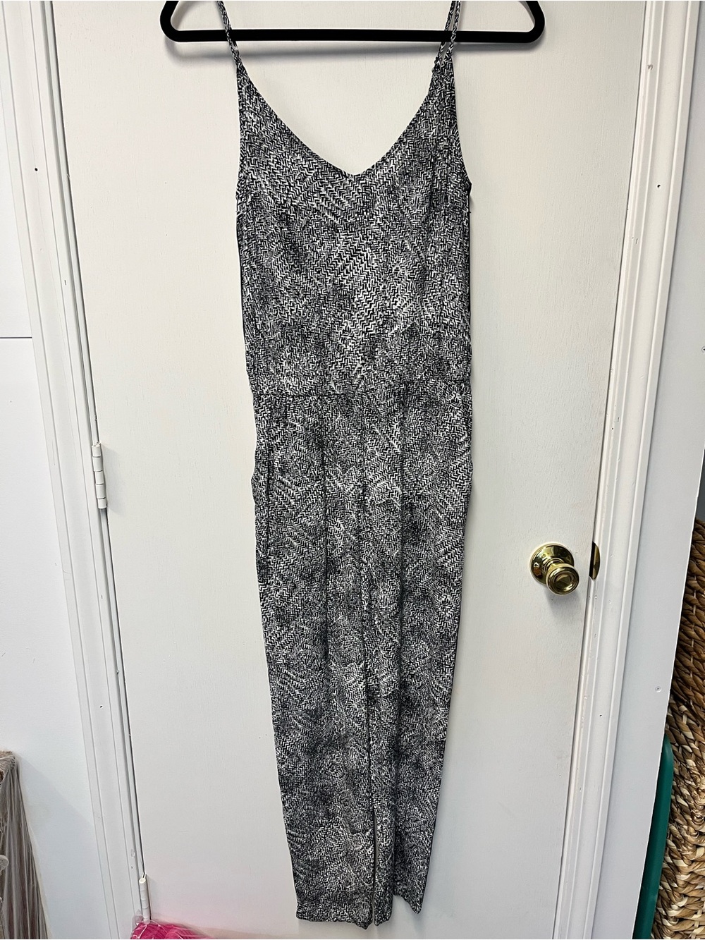 Peyton Jensen Black White Printed Side Stripe Jumpsuit Size Small